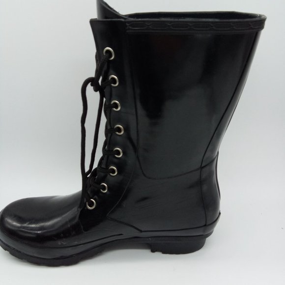 ROMA Black Epaga Lace Up Rain Rubber Combat Boots Sz 8 - Picture 5 of 12